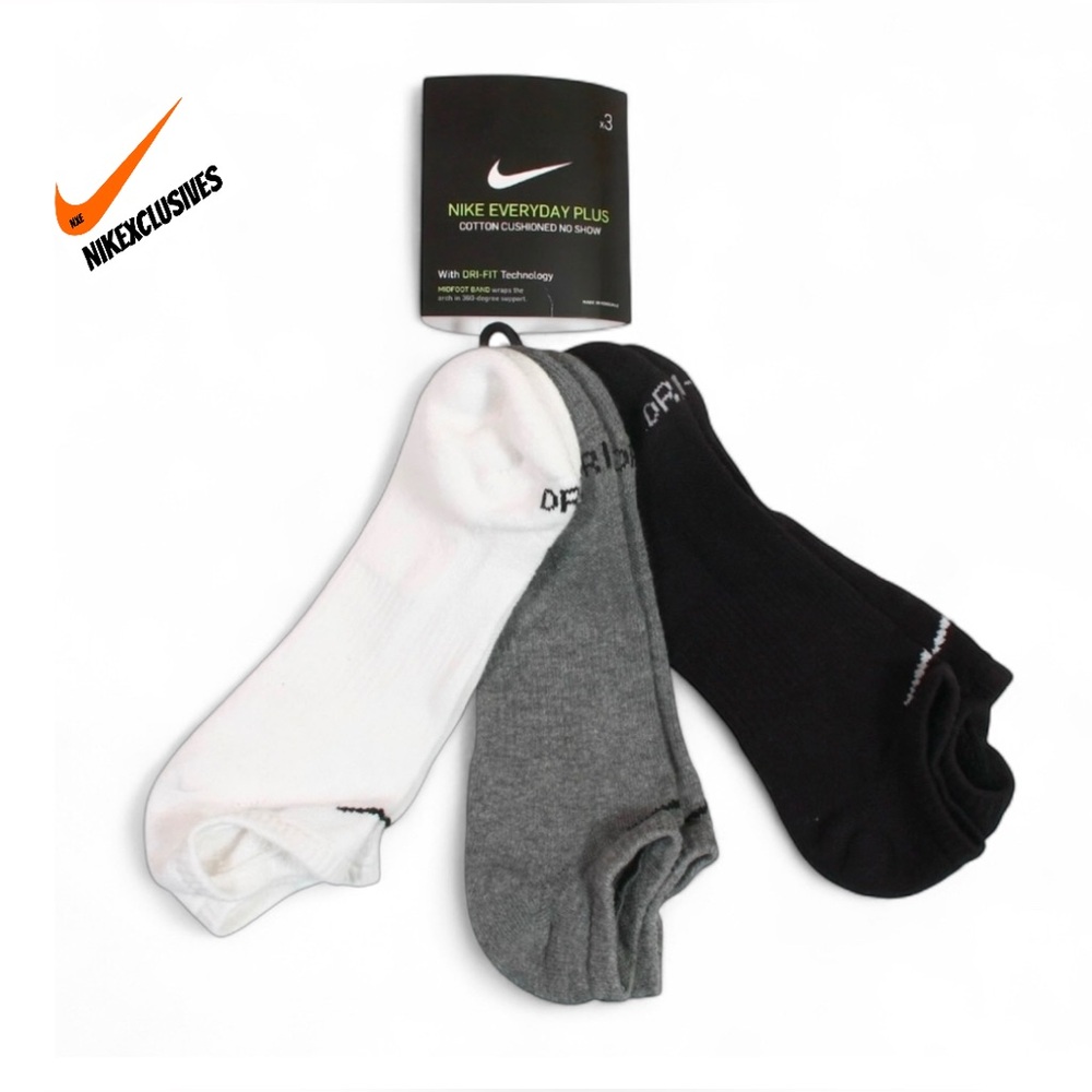 Nike Everyday Plus No Show Socks - Black, Gray, White 3-pack
